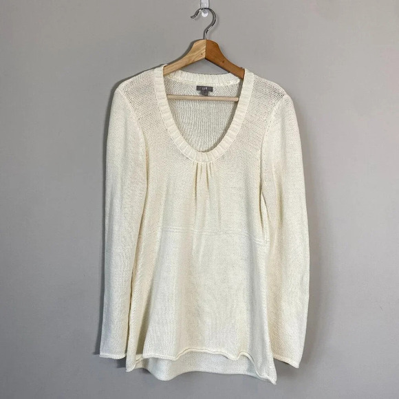 J. Jill Scoop Neck Knit Pullover Sweater Women's Medium Ivory Cozy Comfy Classic - Picture 2 of 11